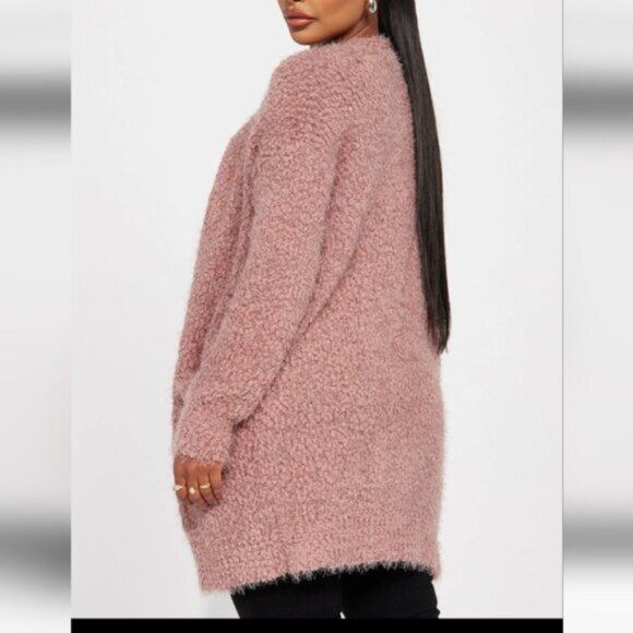 Fashion Nova Fluffy Comfy Mauve Open Front Cardigan Long Pockets Size Medium - Picture 4 of 9